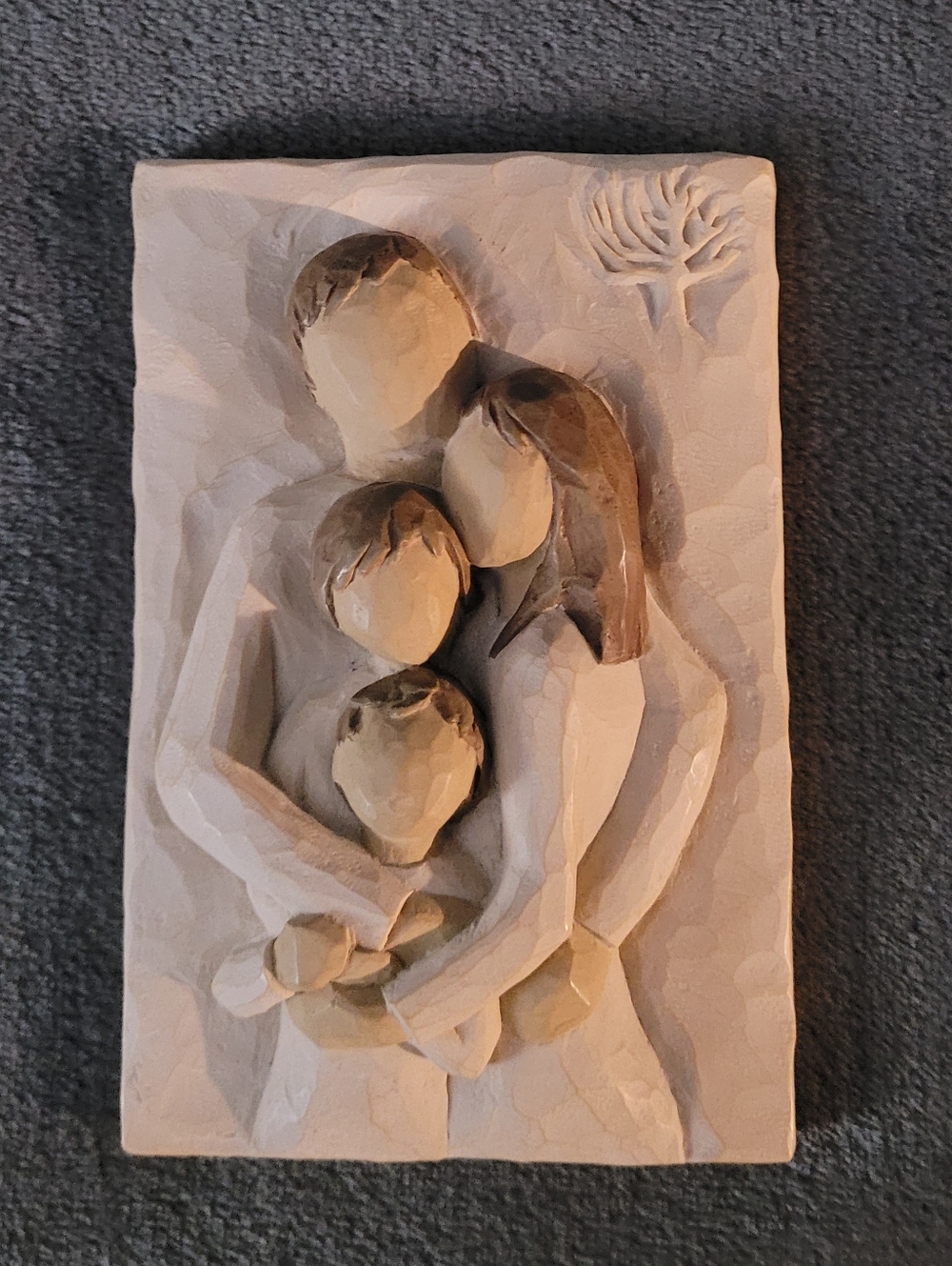 Willow Tree Carved Family Wall Plaque - Cream and Brown